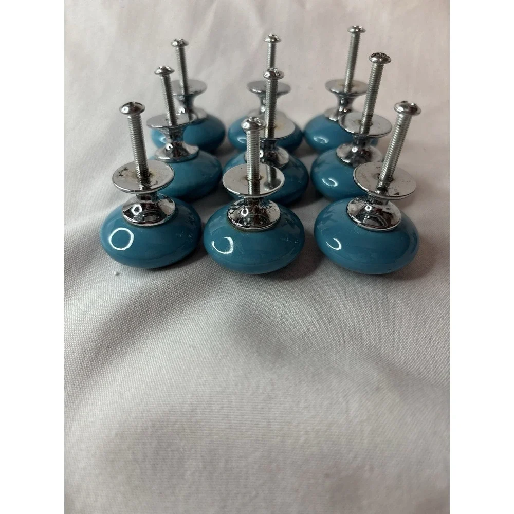 Set of 15 Blue & Gold Cabinet Knobs with Metal Hardware, approx 1.5 in Round